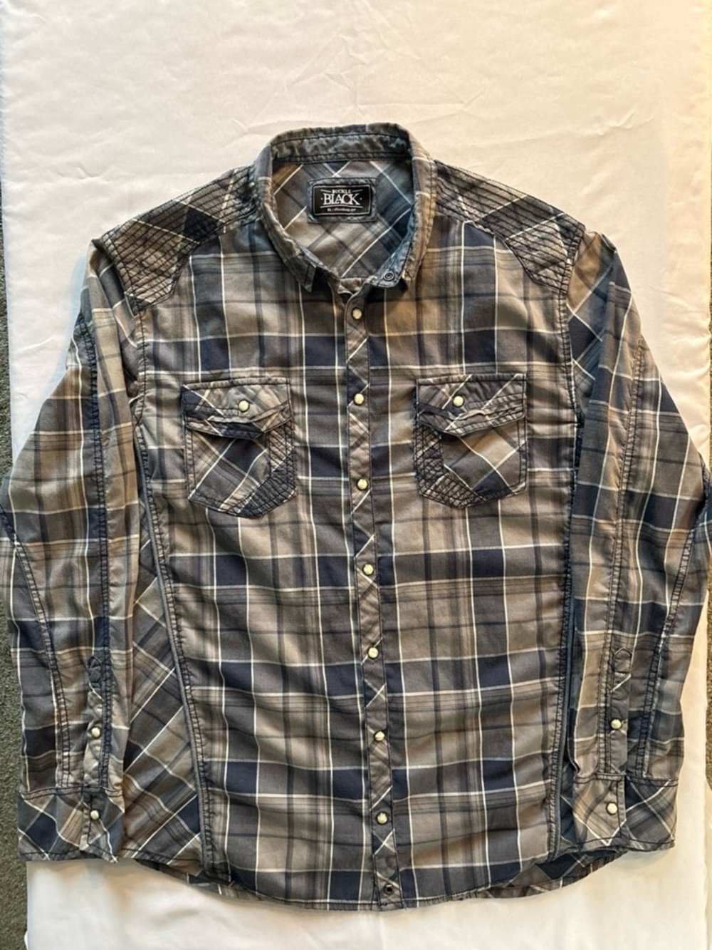 Buckle Men’s Blue and Gray Plaid Button-Front Shirt